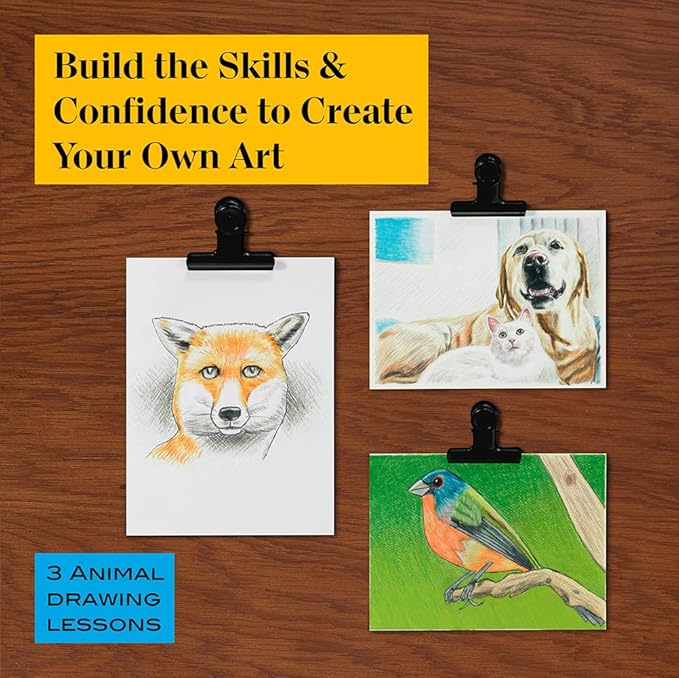 Prismacolor Technique Art Supplies and Digital Art Lessons Animal Drawing Set Bundle Levels 1-3 Adult Coloring 54 Count