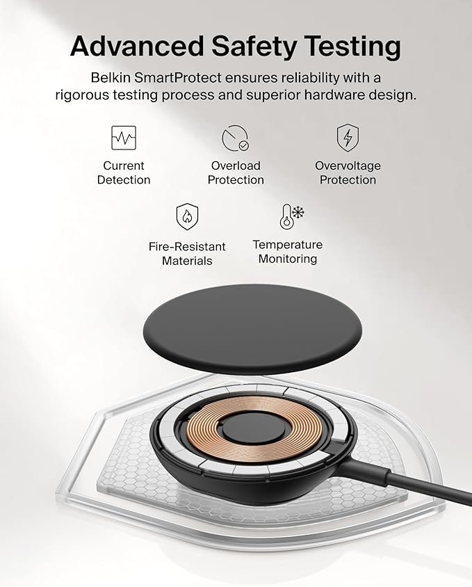 Belkin MagSafe Charger, Magnetic iPhone Charger w/ Qi2 25W, Fast Wireless Charging Pad w/Kickstand for iPhone 17 Series, Samsung Galaxy, Pixel 10, AirPods Pro, Travel - No Power Adapter, Black