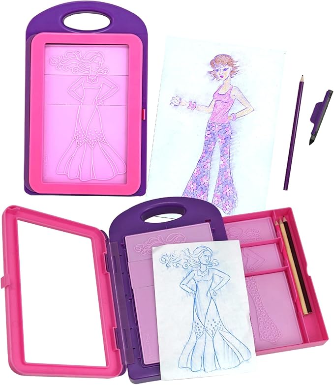 Melissa & Doug Fashion Design Art Activity Kit - 9 Double-Sided Rubbing Plates, 4 Pencils, Crayon - Fashion Plates, Travel Toys for Kids Ages 5+
