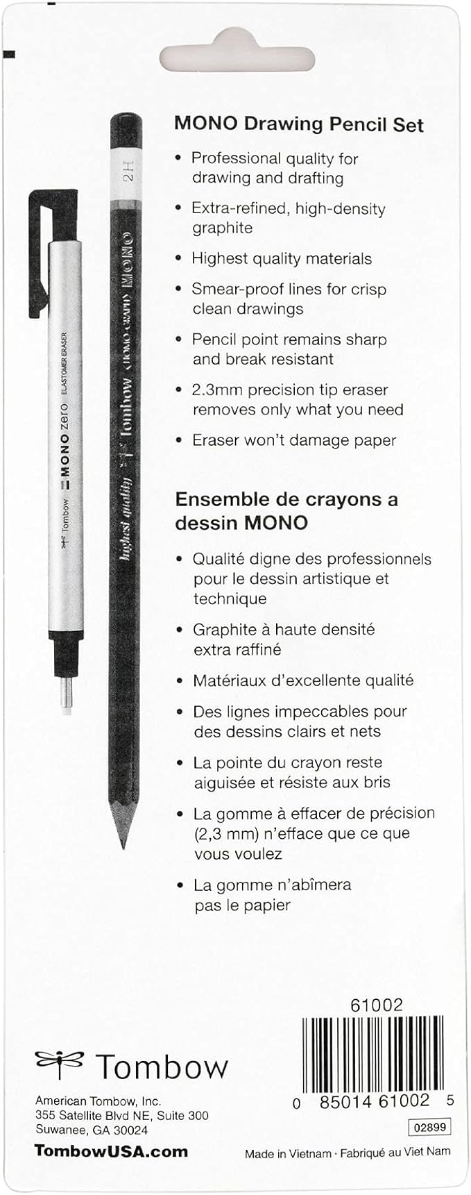 Tombow 61002 Mono Drawing Pencil, Combo Pack with Zero Eraser, Graphite 6-Pack, Black, 0.5mm