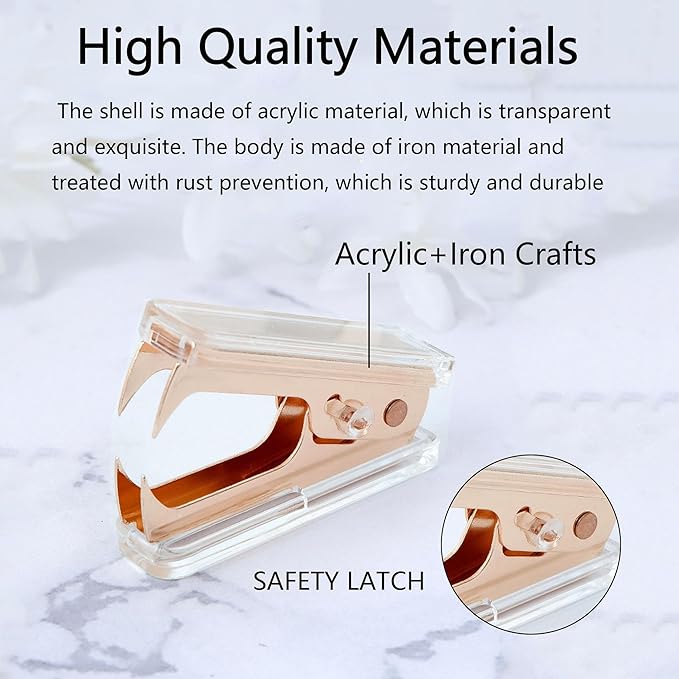 Rose Gold Acrylic Stapler, Desktop Stapler, 25 Sheet Capacity, Includes 1000 Staples and Staple Remover