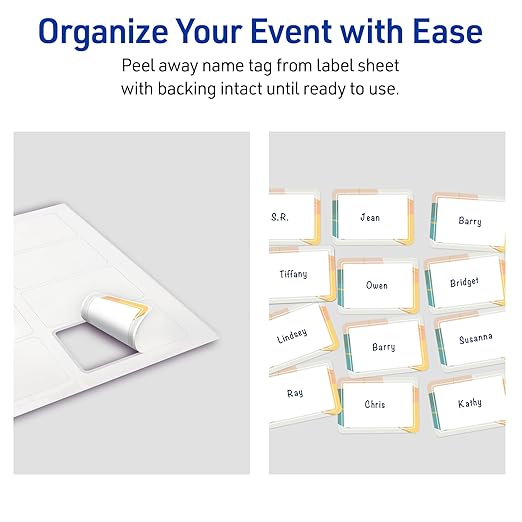 Avery Printable Adhesive Name Badges, 2-1/3" x 3-3/8", Pre-Printed Color Block with Metallic Gold Veins Design, Matte White, Laser & Inkjet Compatible, 80 Total