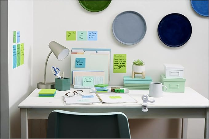 Post-it 100% Recycled Paper Super Sticky Notes, 3 in. x 3 in., 12 Pads, 70 Sheets per Pad, Oasis Collection, New Year Organization or Second Semester School Supplies