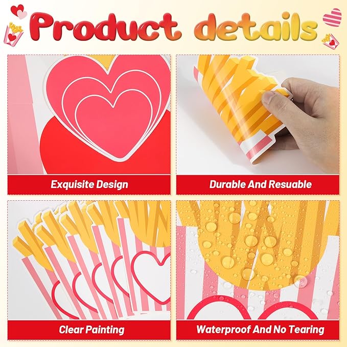 party greeting Valentine's Day Fries Bulletin Board Set Valentines I Only Have Fries for You Classroom Decor Love Heart Name Border Trims Paper Cutouts for School Classroom Home Wall Decor Supplies