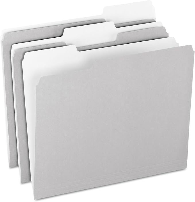 Pendaflex File Folders, 100 Pack, Durable Gray Folders, Letter Size (8.5" x 11"), 3 Tabs for Easy Labeling, Neutral Aesthetic Organization Essentials for Home, Office & School