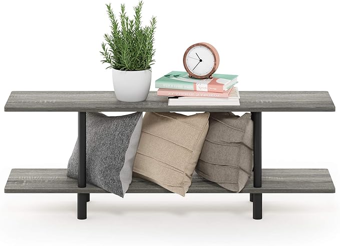 Furinno Turn-N-Tube 2-Tier Multipurpose Wide Shelf, French Oak Grey/Black