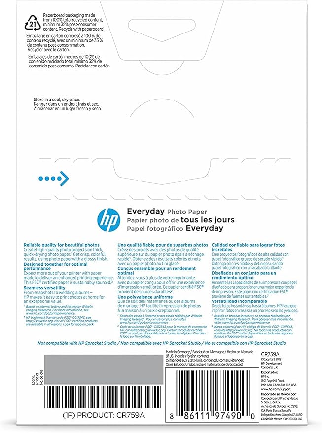 HP Everyday Photo Paper, Glossy, 4x6 in, 100 sheets (CR759A)