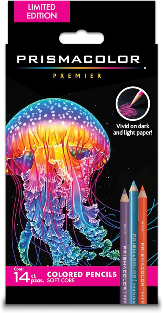 Prismacolor Premier Colored Pencils, Soft Core, Assorted Colors for Dark Paper, Limited Edition, 14 Count - Adult Coloring, Drawing, Creative, Art Supplies