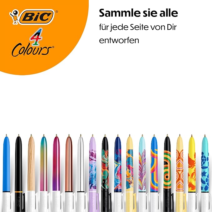 BIC 4 Colours Original Retractable Ballpoint Pens, Multi Coloured All in One, Green, Blue, Red, Black, 12 Pens Per Pack