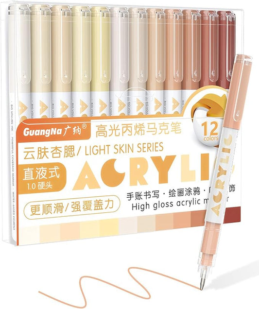 Guangna Acrylic Gel Pens 12 Color, Colored Pens for Journaling, Coloring Books, Calligraphy, Note Taking & DIY Crafts, RollerBall Pen Tip (Skin Tone)
