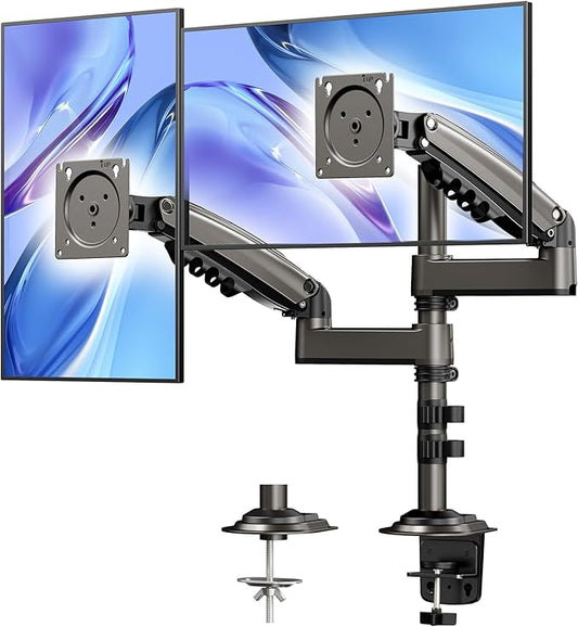 HUANUO 17-32 Inch Dual Monitor Stand, NITROGLIDE™ Dual Monitor Mount, Monitor Stand 2 Monitors, Ergonomic Adjustable Tilt/Swivel/Rotate, Weight Max 19.8 lbs, VESA 75/100mm