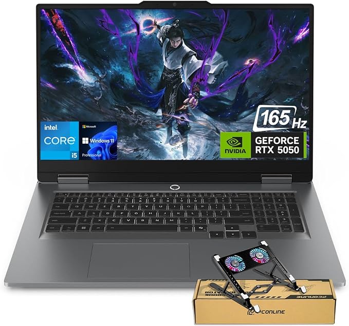 Lenovo LOQ RTX 5050 Pro AI-Gaming PC, 17.3" FHD 165Hz, Intel Core i5-13450HX, NVIDIA GeForce RTX 5050, 16GB DDR5 RAM, 2TB SSD, Backlit KB, Bundle with PCO Notebook Folding Radiator, Laptop Cooler