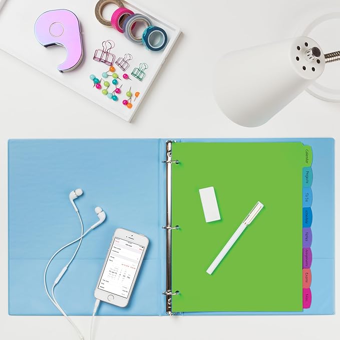 Avery Write & Erase 8 Tabs Pastel Plastic Divider for 3 Ring Binders, 3 Sets (8 Colors)