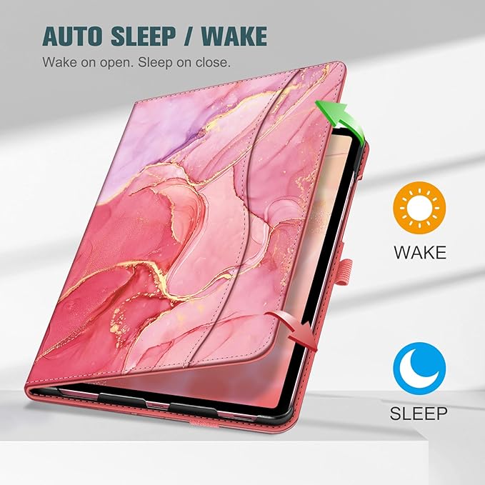 Fintie Case for Samsung Galaxy Tab S10 Lite/ S10 FE/ S9 FE 5G 10.9 Inch/Tab S9 11 Inch with S Pen Holder, Multi-Angle Viewing Protective Cover with Pocket, Auto Sleep/Wake, Marble Pink