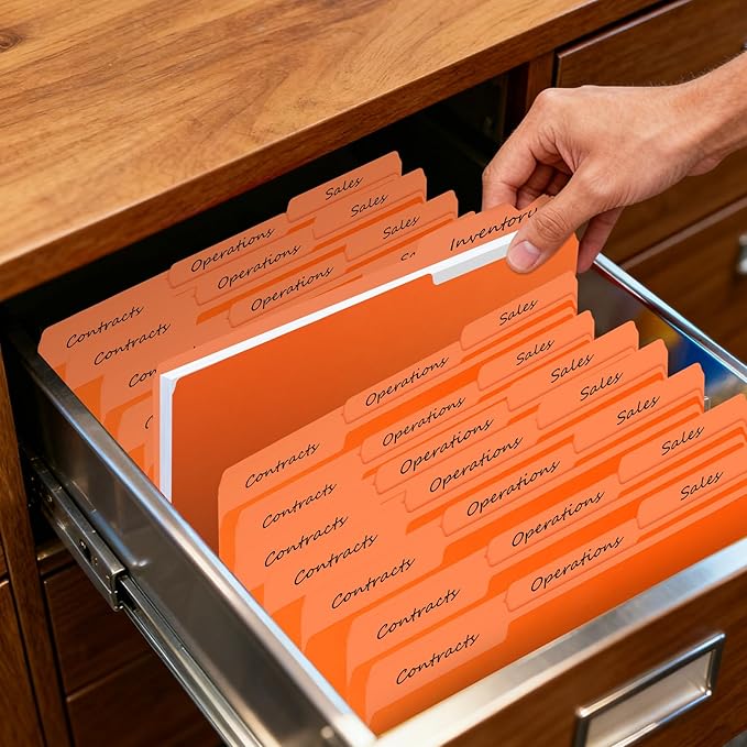 100-Pack Color File Folders, 1/3 Cut Tab, Letter Size Manilla Folder for School/Office/Classroom, Orange