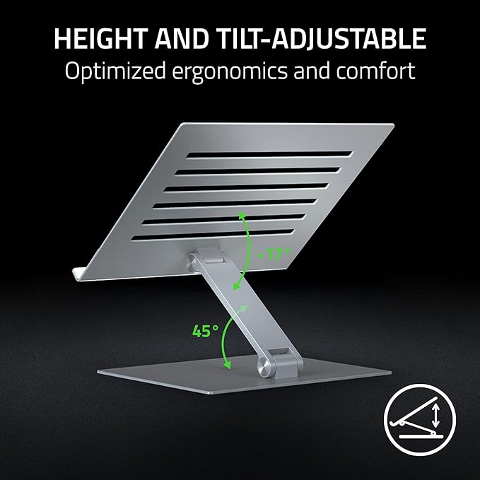 Razer Adjustable Laptop Stand: Supports Phones, Tablets, Laptops, Macbooks up to 18" - Adjust Height and Tilt - Durable Aluminum Construction - Vented Design - Foldable for Storage & Travel - Mercury