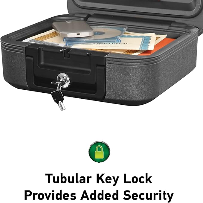 SentrySafe Dark Gray Fireproof and Waterproof Safe with Key Lock, Chest Lock Box with Carrying Handle for Travel, 0.28 Cubic Feet, 6.6 x 15.4 x 14.3 Inches, CFW20201