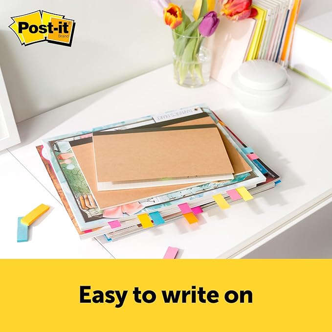 Post-it Sticky Page Markers, Assorted Bright Colors, 7/8″ x 2-7/8″ Repositionable Tabs, Writable Sticky Strips for Books & Documents, 3 Pads (50 Sheets Each), 150 Markers Total