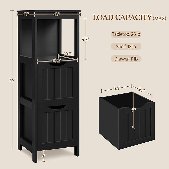 Yaheetech Bathroom Storage Cabinet, Small Floor Cabinet with 2 Removable Drawers, Slim Storage Organizer Rack Stand for Bathroom/Kitchen/Corner/Small Space,Black
