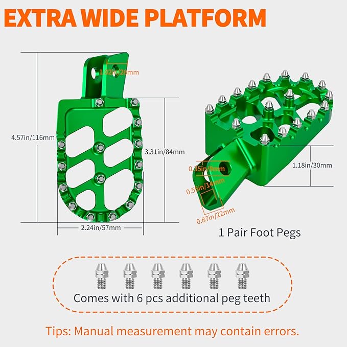 Nilight Motorcycle Foot Pegs Dirt Bike Footpegs Fit for Kawasaki KLX110 2002-2023 KLX110L 2010-2023 KX60 1998-2003 CNC Foot Pegs for Motorcycles Heavy Duty Aluminum Alloy Foot Rests, Green