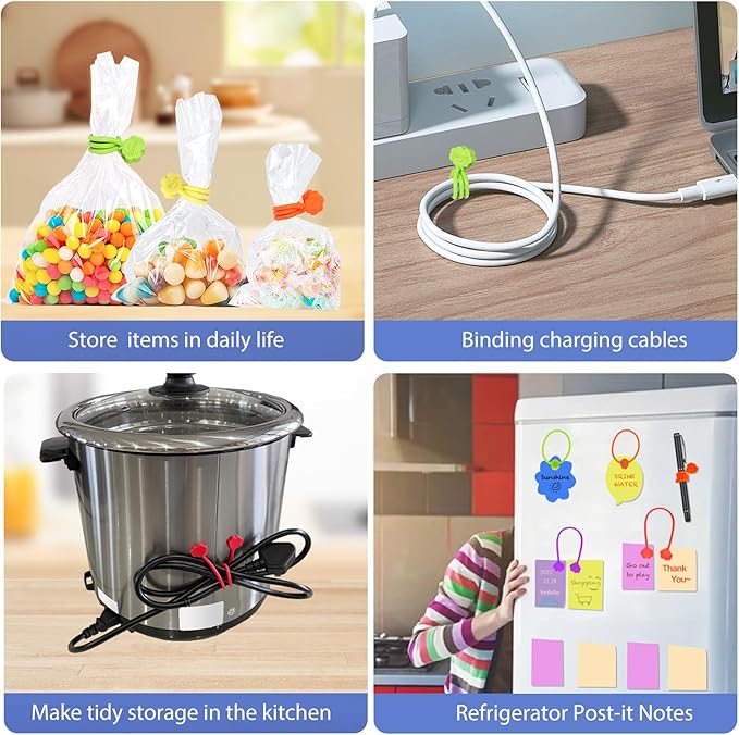 SOOOEC Magnetic Cord Ties, 16 Pack 7.2" Snap on Magnetic Cable Ties Cute Cloud Dialogue Design, Strong Magnetic Silicone Twist Ties for Bundling and Organizing, Assorted Colors.