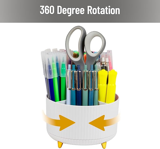 Mind Reader Rotating Pen Cup, Accessory Holder, Desktop Organization, Office, Plastic, 5.75" L x 5.75" W x 4.75" H, White