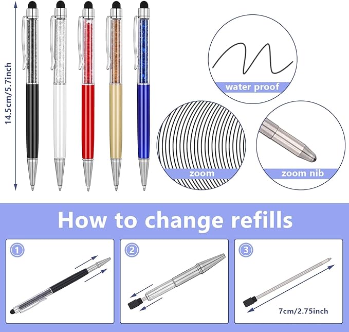 MengRan Mini D1 Ballpoint Ink Pen Refills for Twist Pens, Compatible with Swarovski Pen Refills (Blue Ink,Pack of 10)