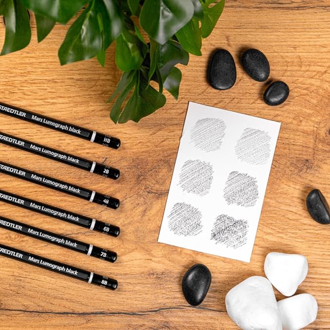 Staedtler Mars Lumograph Black, Carbon Blend Provides Jet Black Lines, Professional Art Pencils, Tin of 6 Assorted Black Sketch Pencils, 100B G6