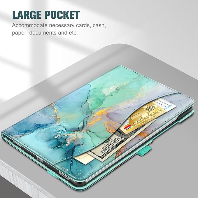 Fintie Case for Samsung Galaxy Tab S10 Lite/ S10 FE/ S9 FE 5G 10.9 Inch/Tab S9 11 Inch with S Pen Holder, Multi-Angle Viewing Protective Cover with Pocket, Auto Sleep/Wake, Emerald Marble