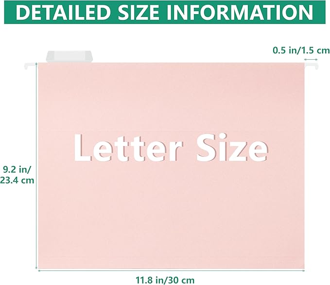Pink Hanging File Folders,6 Pack Reinforced Hang Folders Letter Size,Adjustable 1/5-Cut Tabs,Designed for Bulky Files,Filing Cabinet