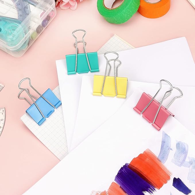 ZZTX Extra Large Binder Clips Paper Clamps Clips Assorted Color, 2.0 Inches, 12 Pieces