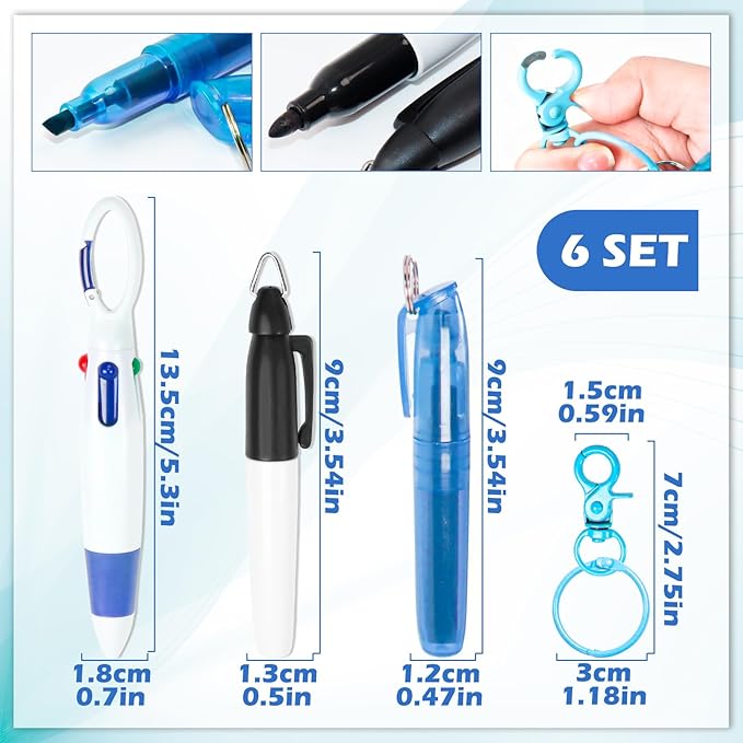 6 Pcs Nurse Pen Set, Mini Highlighter Nurse Pen Pack Set Nurse Pens for Badge Include Tip Highlighter Permanent Marker Pen Retractable Ball Pen with Nursing Keychain Clip (6 Color)