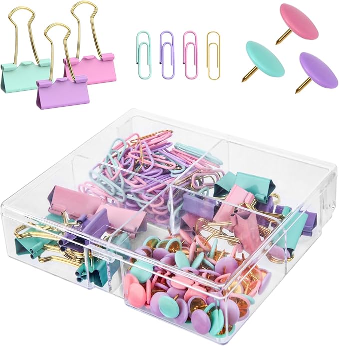Cute Paper Clips Binder Clips Combo Set, Assorted Size Paper Clips for Office, Cute Office Supplies Set,