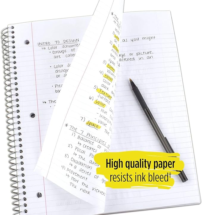 Five Star Spiral Notebooks, 1 Subject, College Ruled Paper, 100 Sheets, 11" x 8-1/2", Color Selected For You, 1 Count (06206)