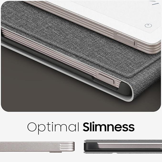 Fintie Case for 7.3" Remarkable Paper Pro Move 2025, [Built-in Pen Holder] PU Leather Hard Back Shell Flip Standing Cover Auto Wake/Sleep with Card Slot, Gray
