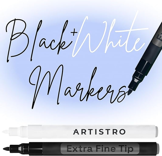 ARTISTRO 2 Black & White Acrylic Paint Markers - 0.7mm Extra Fine-Tip Paint Pens - Perfect for Crafting, Art Projects, & More
