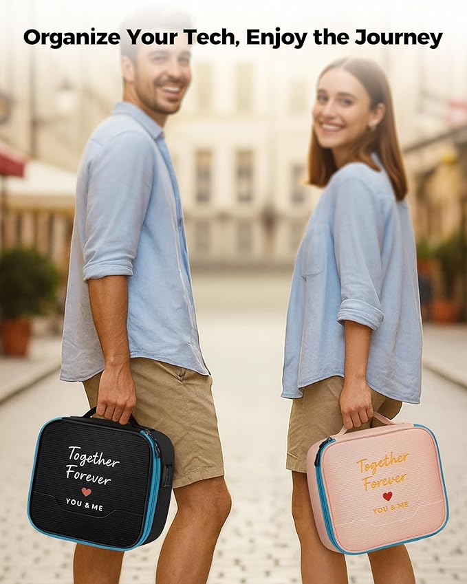MATEIN Valentines Day Gifts for Couples, Mr and Mrs Gifts, Electronics Organizer Travel Case with USB Port, 2-Pack Couple Cord Organizer Bag 2-in-1 Cable Storage Bag for Tech Accessories and Makeup