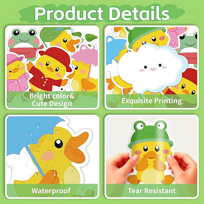 104Pcs Spring Bulletin Board Decorations, Spring Duck Bulletin Board Decorations Set, Spring Rainy Rainbow Cloud Spring Decorations for Office Classroom Home, Spring is Back Bulletin Board Decorations