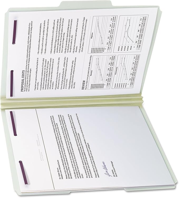 Smead Pressboard Fastener File Folder with SafeSHIELD Fasteners, 2 Fasteners, 1/3-Cut Tab, 2" Expansion, Letter Size, Gray/Green, 25 per Box (14934)