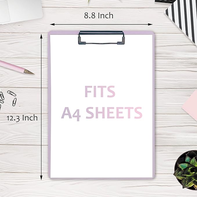 4-Pack Plastic Clipboards, Assorted Colors Clipoard with Low Profile Clip, Clip Boards for Students, Teachers, Doctors, Nurses, 12.3 x 8.8 Inch