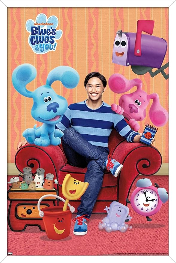 Nickelodeon Blue's Clues - Group Wall Poster, 22.4L" x 14.7W", White Framed Version