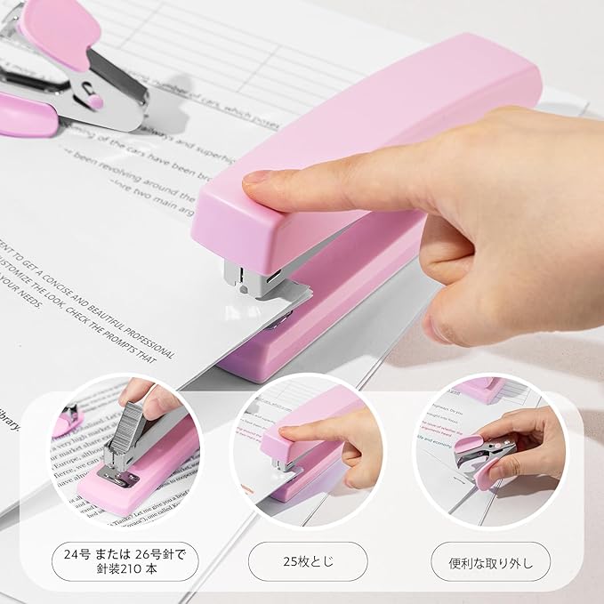 Deli Stapler, Desktop Staplers, Office Stapler, 25 Sheet Capacity, Includes 1000 Staples and Staple Remover, Pink