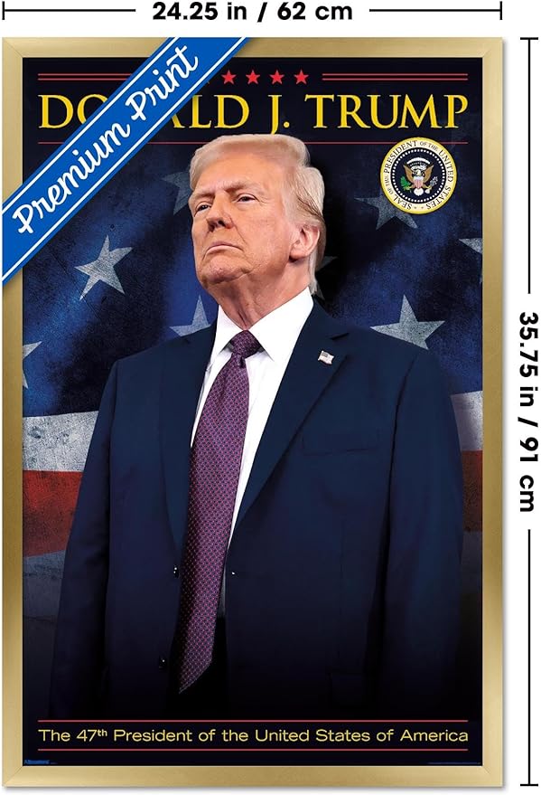 President Donald Trump - 47th President Wall Poster, 34L" x 22.4W", Gold Framed Version