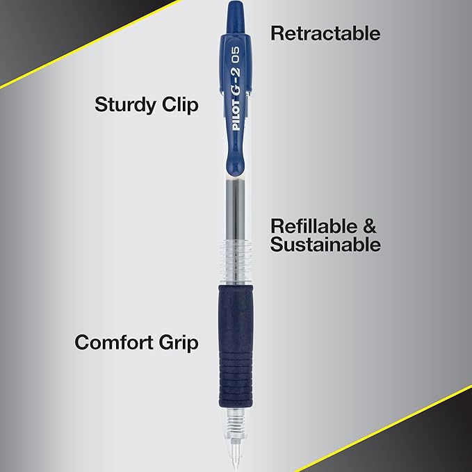 Pilot, G2 Premium Gel Roller Pens, Extra Fine Point 0.5 mm, Pack of 12, Navy