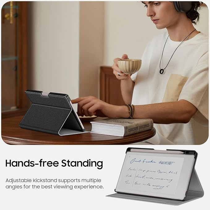 Fintie Case for 7.3" Remarkable Paper Pro Move 2025, [Built-in Pen Holder] PU Leather Hard Back Shell Flip Standing Cover Auto Wake/Sleep with Card Slot, Black