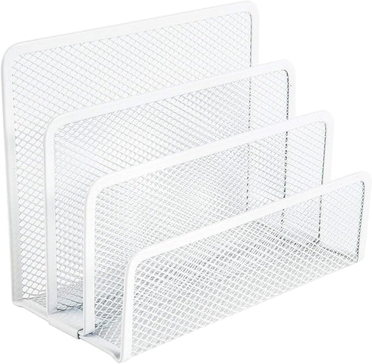 VANRA Small Letter Sorter Desktop File Holder Organizer Metal Mesh with 3 Vertical Upright Compartments (White)