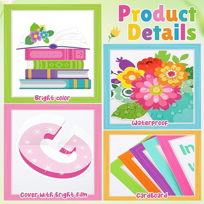 Qilery Grow with Kindness Bulletin Board Set Spring Classroom Decorations - Motivational Reading Posters for Teachers Elementary School Library Wall Decor Flower Book Cutouts for Kindness Week Display