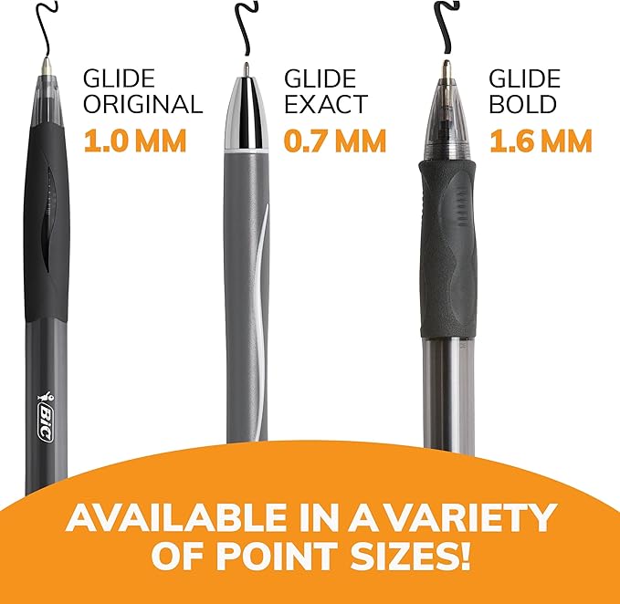 BIC Glide Exact Black Retractable Ballpoint Pens, Fine Point (0.7mm), 12-Count Pack, Ultra Smooth Writing Black Pens