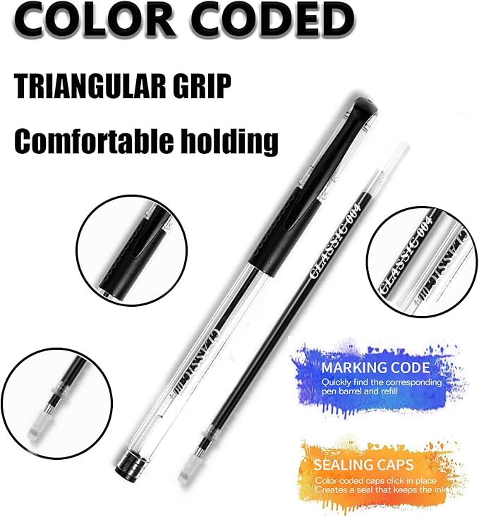 24 Pack Black Grey Gel Pens, 12 Colored Gel Pen with 12 Refills,40% More Ink Write Smooth for Adults Coloring Books Drawing Doodling Scrapbooks Bullet Journaling