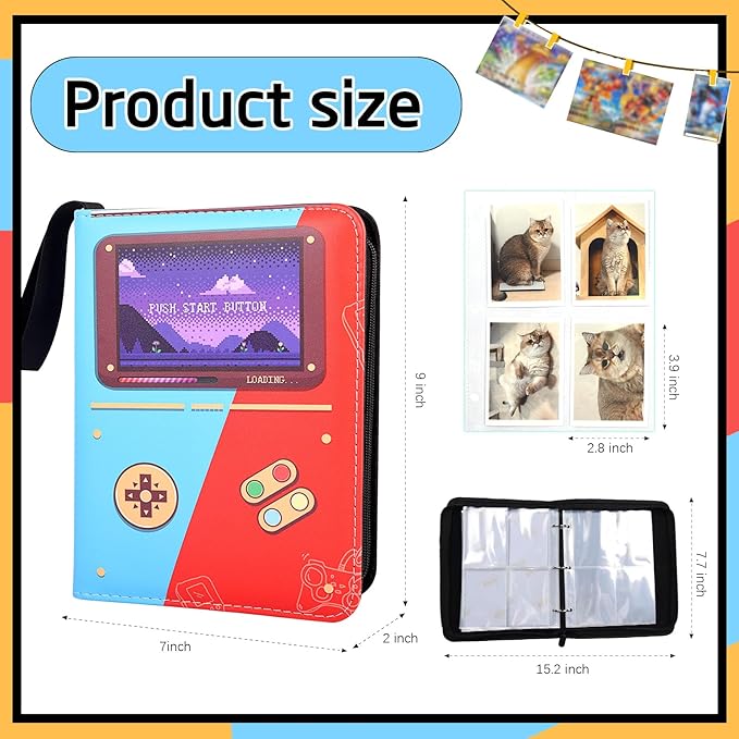 4 Pocket Trading Card Binder, Card Collection Binder with 50 Removable Sheets, Portable Waterproof Card Album Holder Zipper